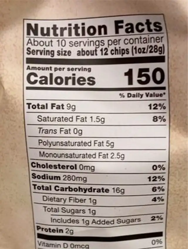 Ponzu Ginger Flavored Wavy Potato Chips nutrition facts table