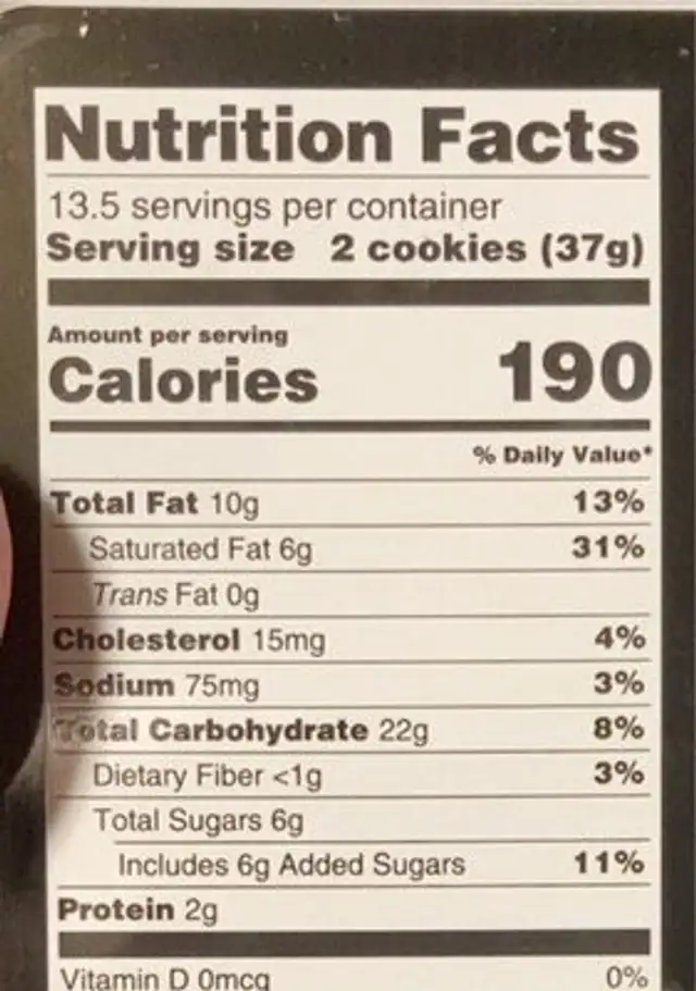 Scottish shortbread nutrition facts table