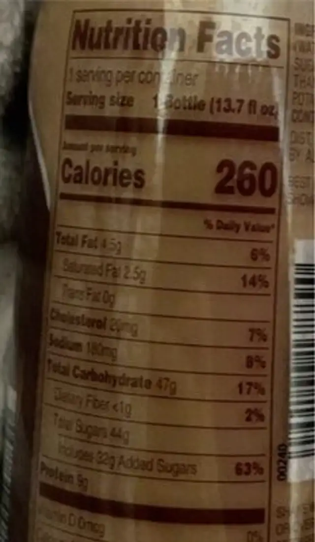 Iced latte nutrition facts table