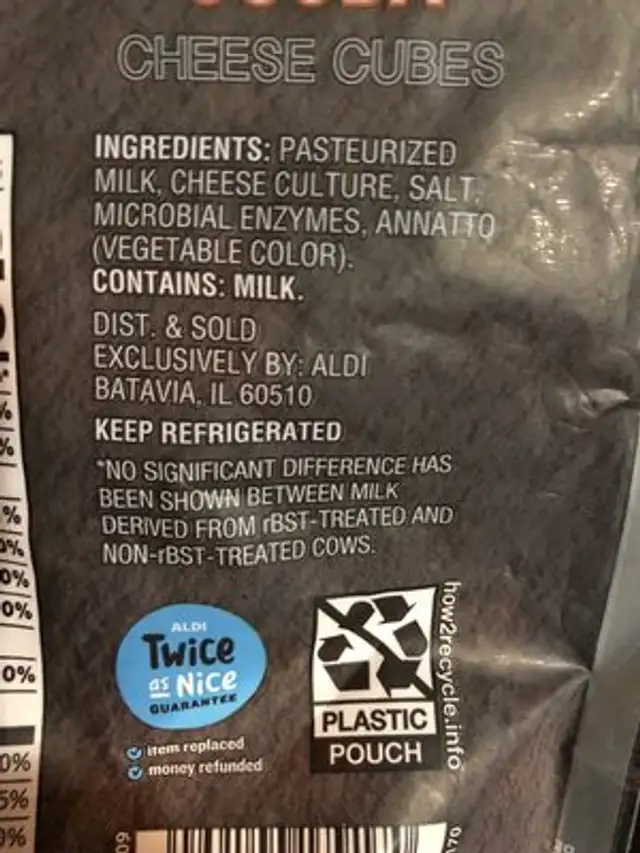 Cheese cubes ingredients label