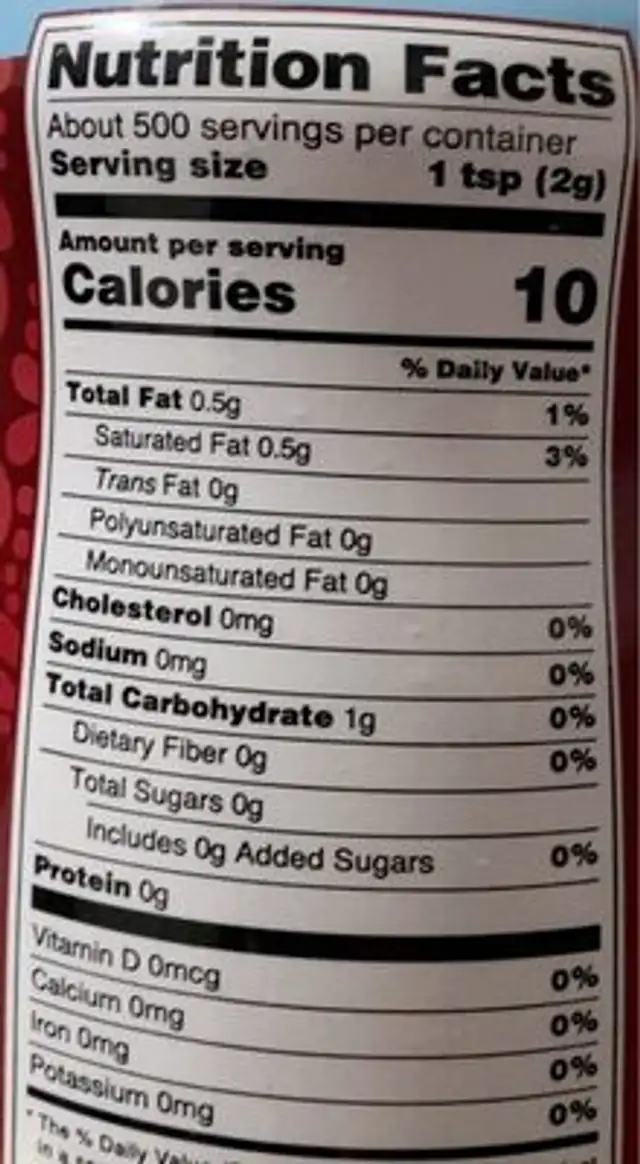 Friendly Farms nutrition facts table