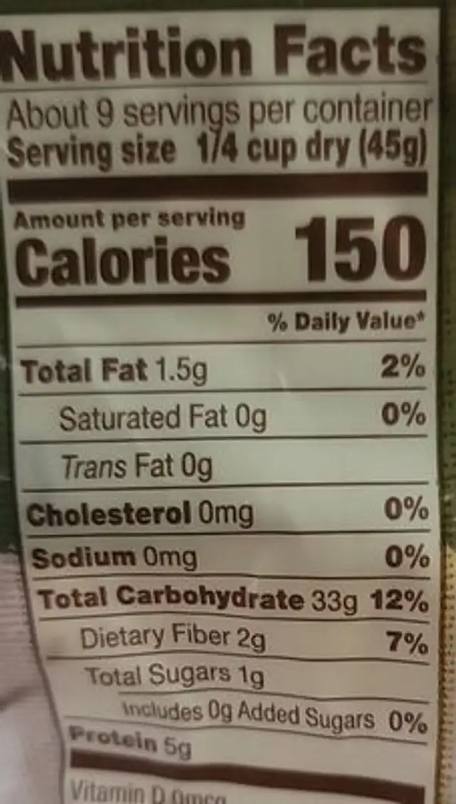 Wild Rice Basmati Brown Rice nutrition facts table
