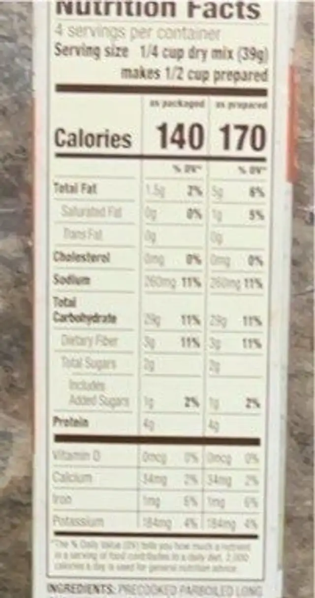 Southwest grain salad nutrition facts table