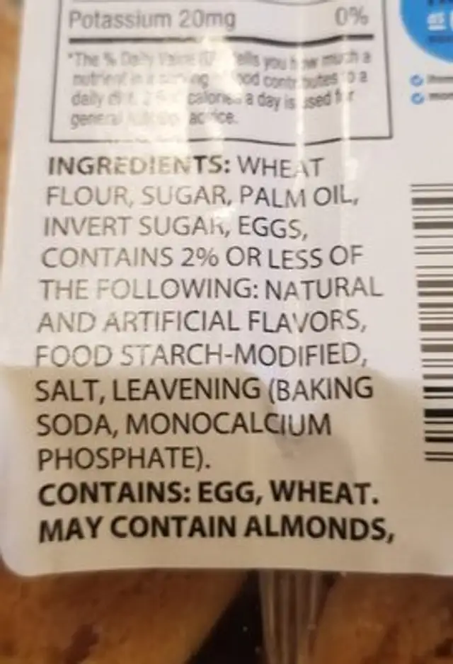 bakery shop classic sugar cookies ingredients label