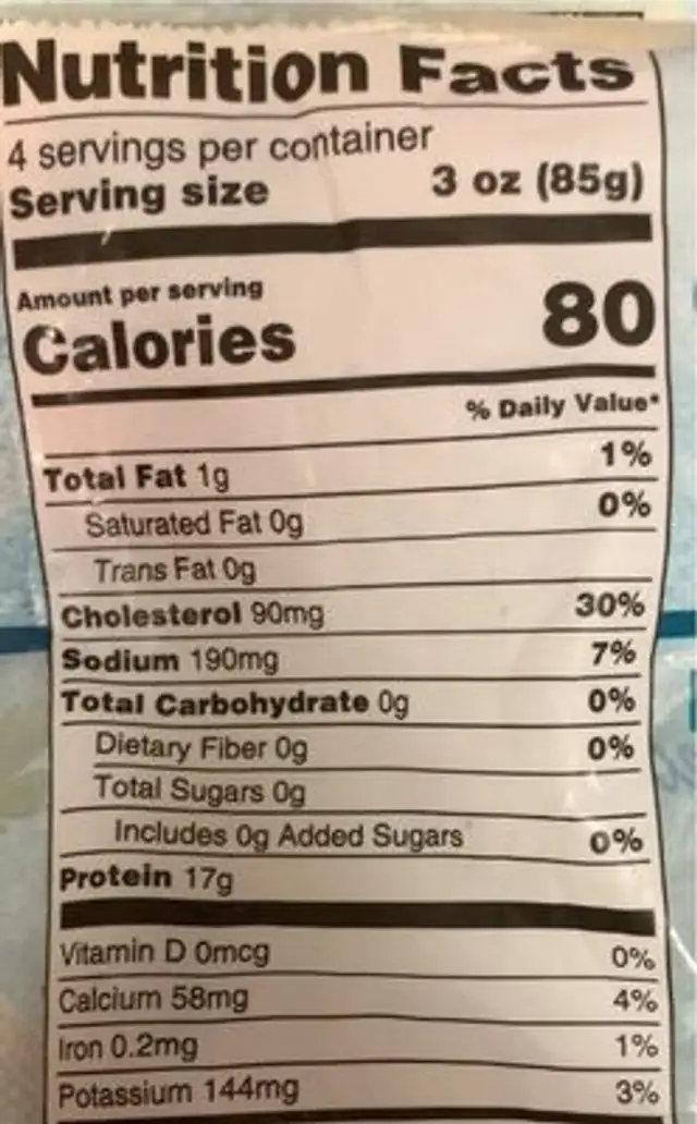 Cooked in Shell Shrimp nutrition facts table
