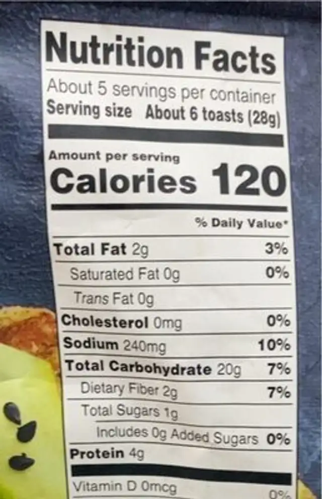 Garlic Herb Grilled Crostini Crusts nutrition facts table