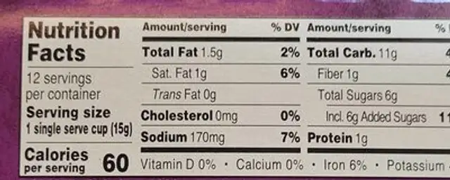 Dark Chocolate Hot Coca nutrition facts table