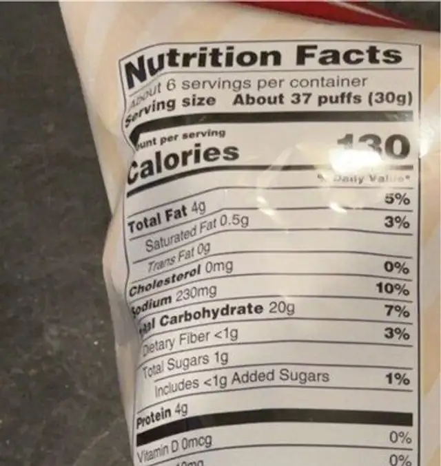 Baked Pita Puffs Pepperoni Pizza nutrition facts table