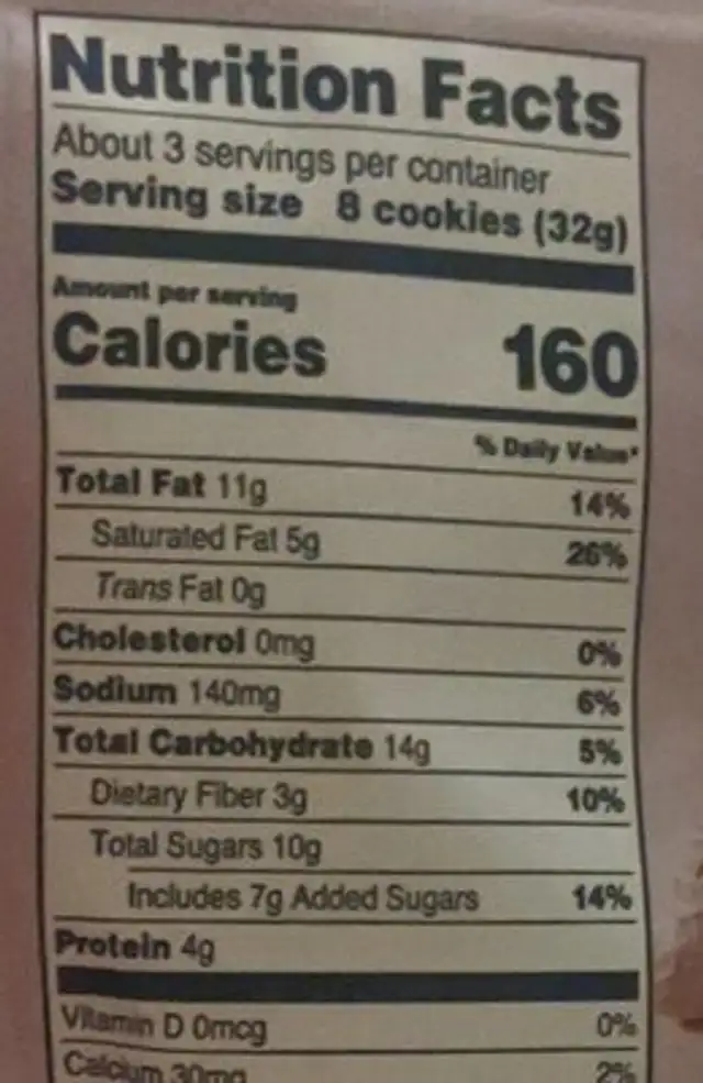 Penute butter coconut crisp nutrition facts table