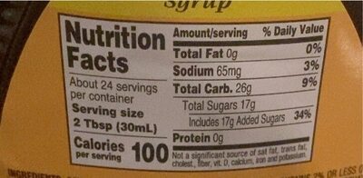 Syrup nutrition facts table