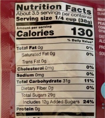 Dried montmorency cherries nutrition facts table