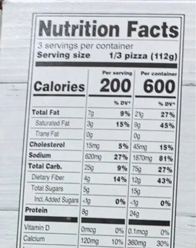 Roasted veggi cauliflower pizza nutrition facts table