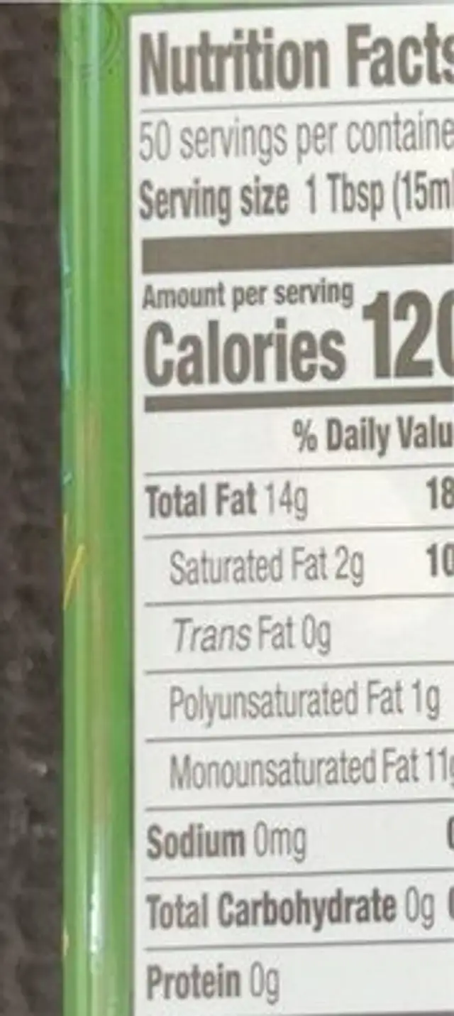 California Extra Virgen Olive Oil nutrition facts table