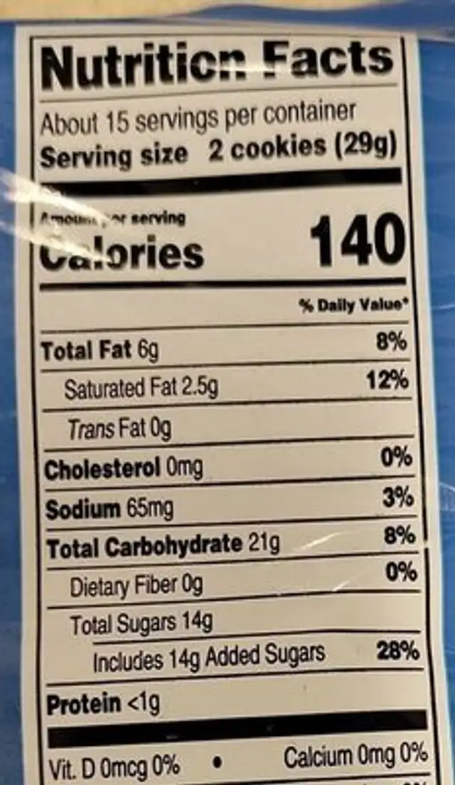 red velvet creme cookies nutrition facts table