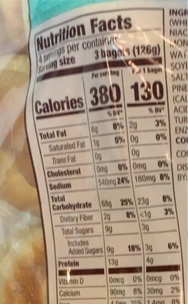 mini bagels nutrition facts table