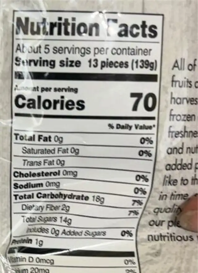 Pineapple chincks nutrition facts table
