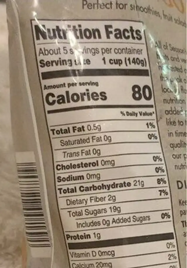 Mango chunks nutrition facts table