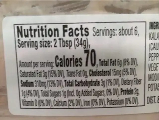 Greek Olive Spead nutrition facts table