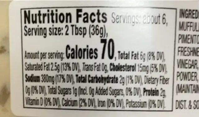 Muffuletta olive spread nutrition facts table