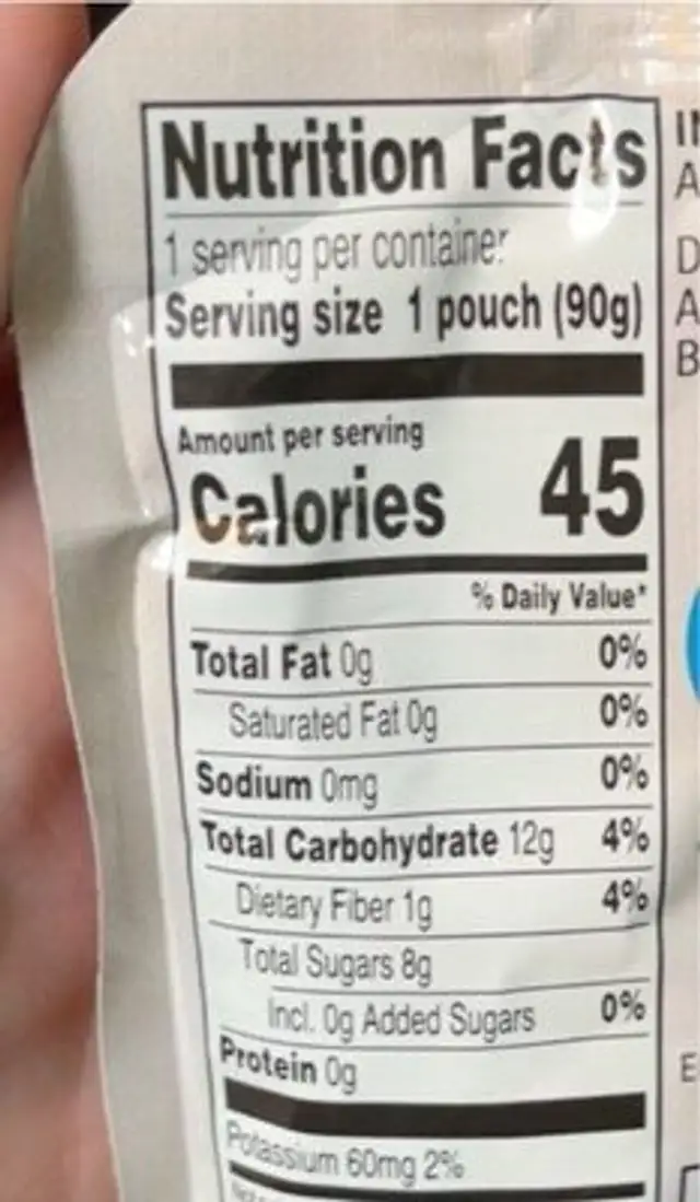 Squeezable apple unsweetened nutrition facts table