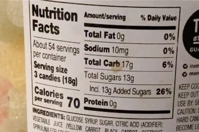 Tutti Frutti nutrition facts table