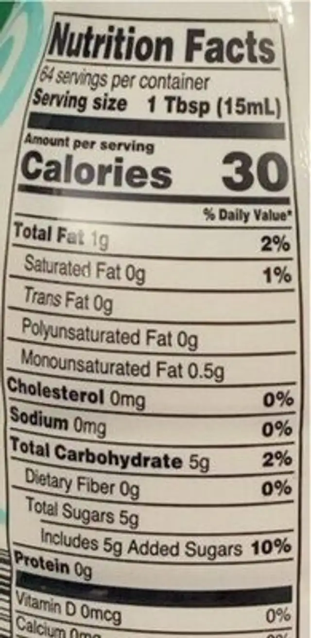Coconut creme coffee creamer nutrition facts table