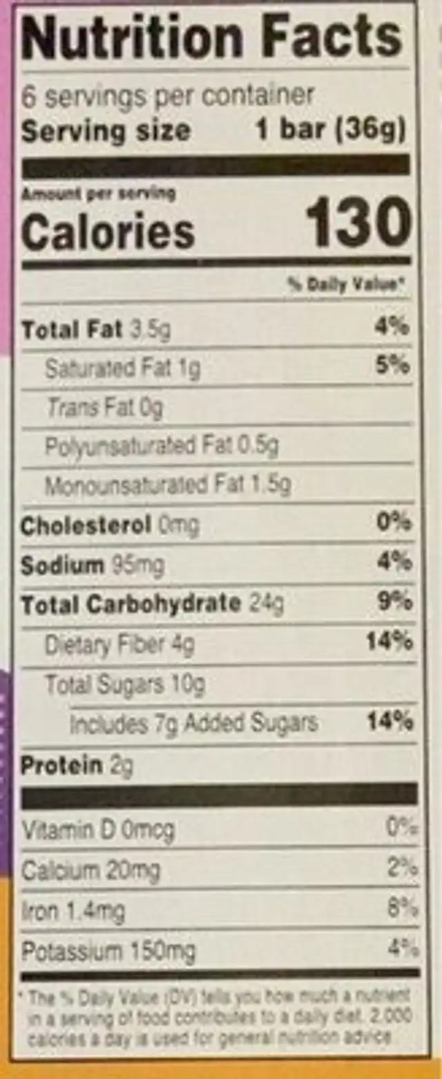 Baked Bar-Chocolate brownie nutrition facts table