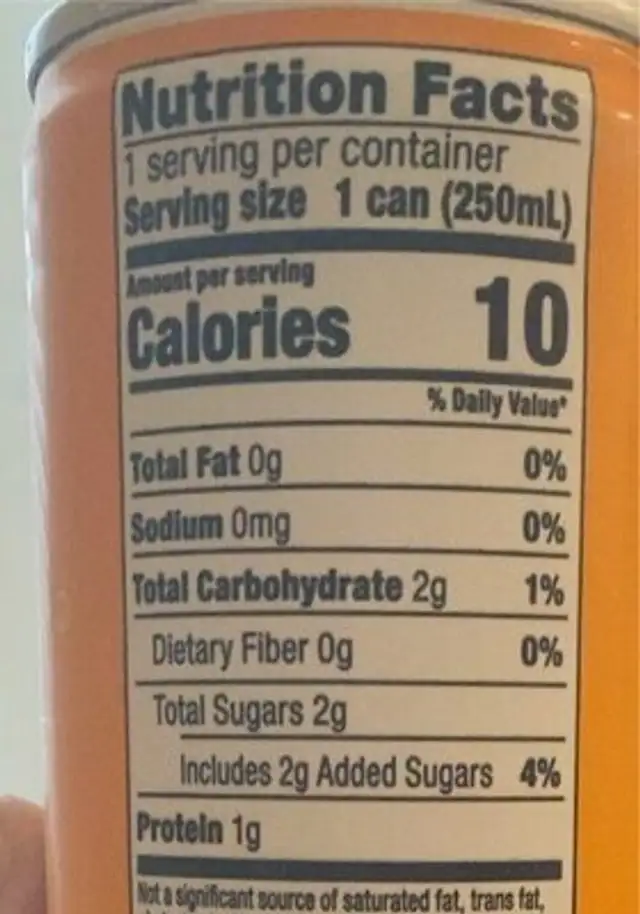 Sparkling white tea w/ mango & ginger nutrition facts table