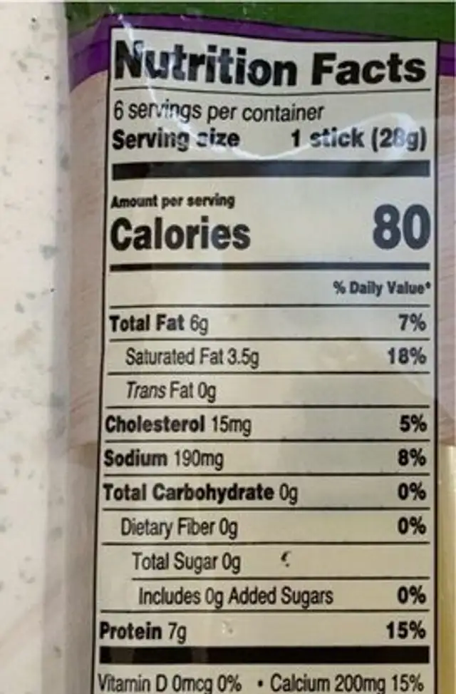 String Cheese nutrition facts table