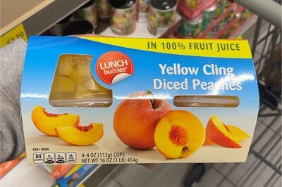 Yellow cling diced peaches front packaging