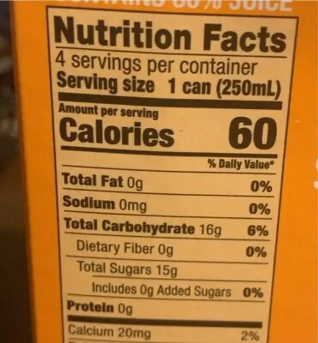 Strawberry with tangerine Sparkling juice nutrition facts table