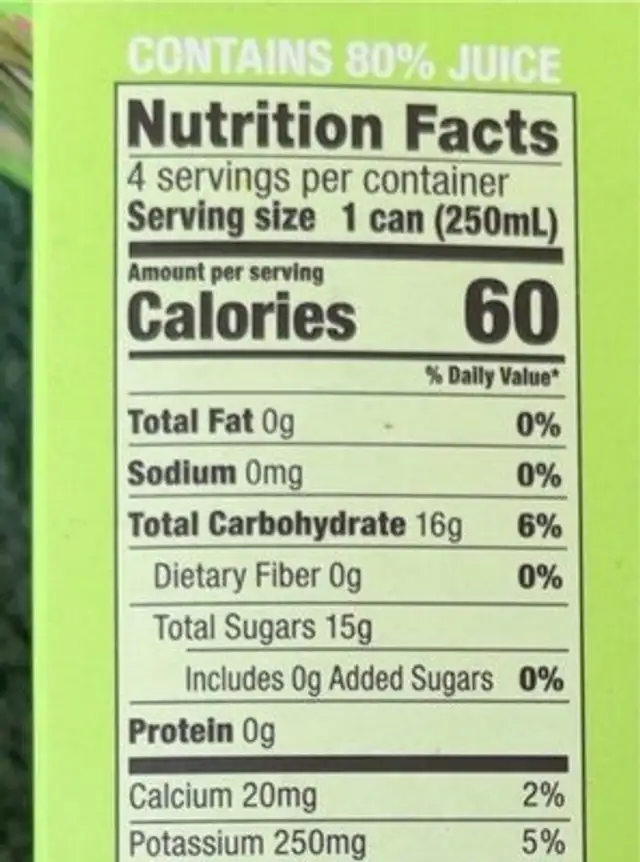 Sparkling Juice Strawberry with Kiwi nutrition facts table