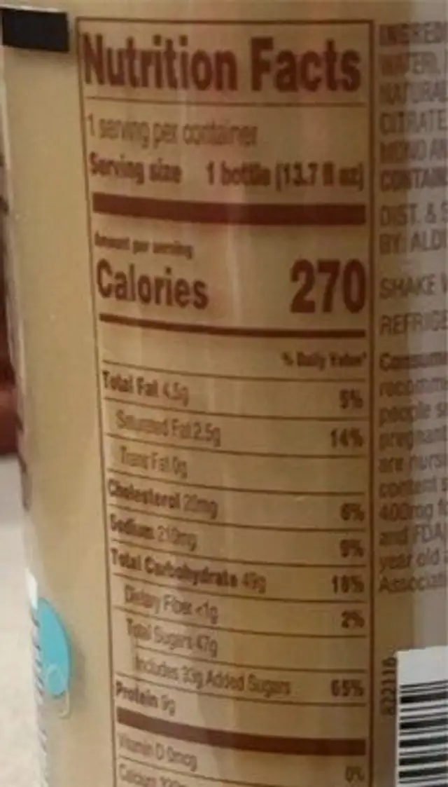 Toasted coconut iced latte nutrition facts table