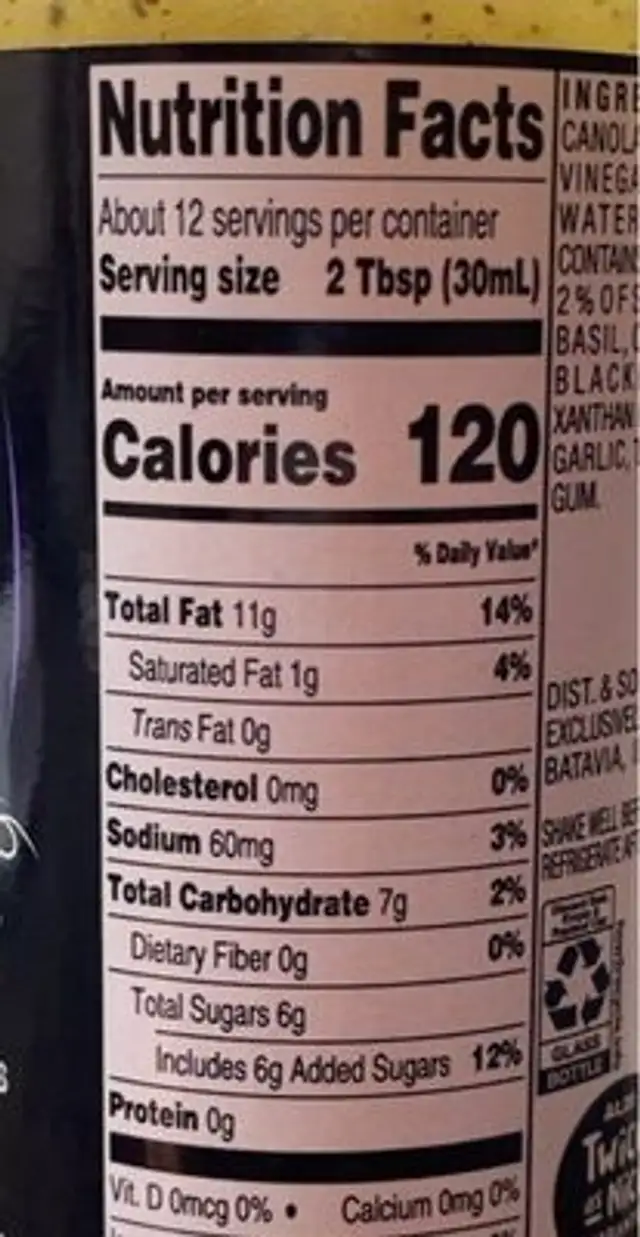 Garlic vinaigrette nutrition facts table