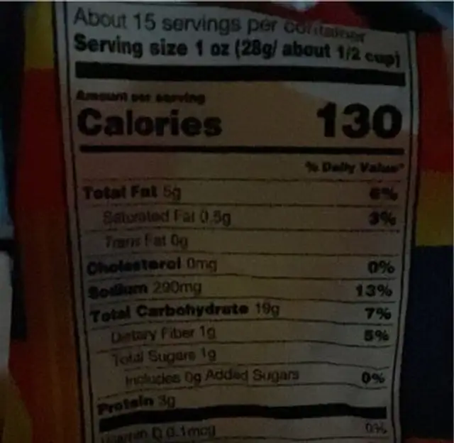 Snack Mix Chili  Limon nutrition facts table