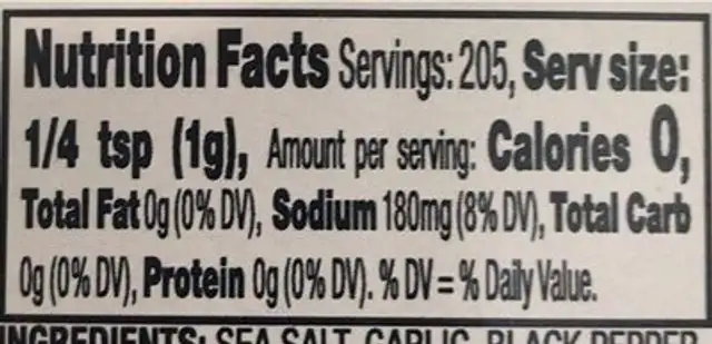 Texas smokehouse steak rub nutrition facts table