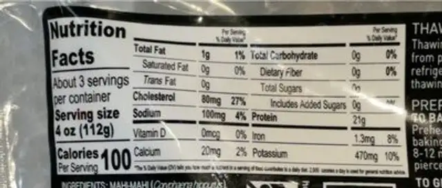 Mahi-Mahi Fillet nutrition facts table