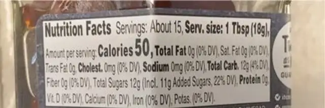 Red Pepper Fruit Spread - Sweet & Spicy nutrition facts table