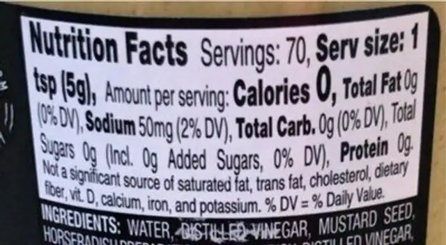 Horseradish mustard nutrition facts table