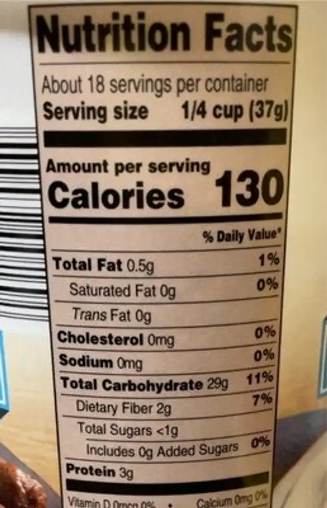 Grits nutrition facts table