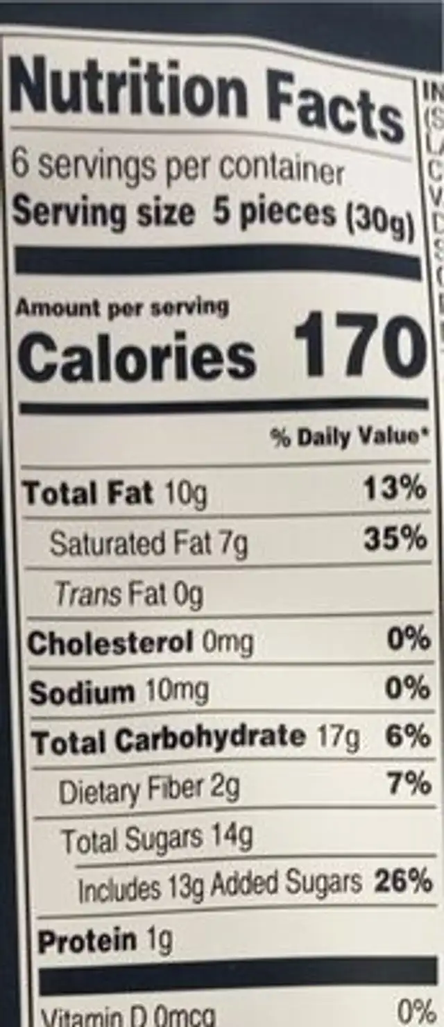 Quinoa chocolat hazelnut bites nutrition facts table