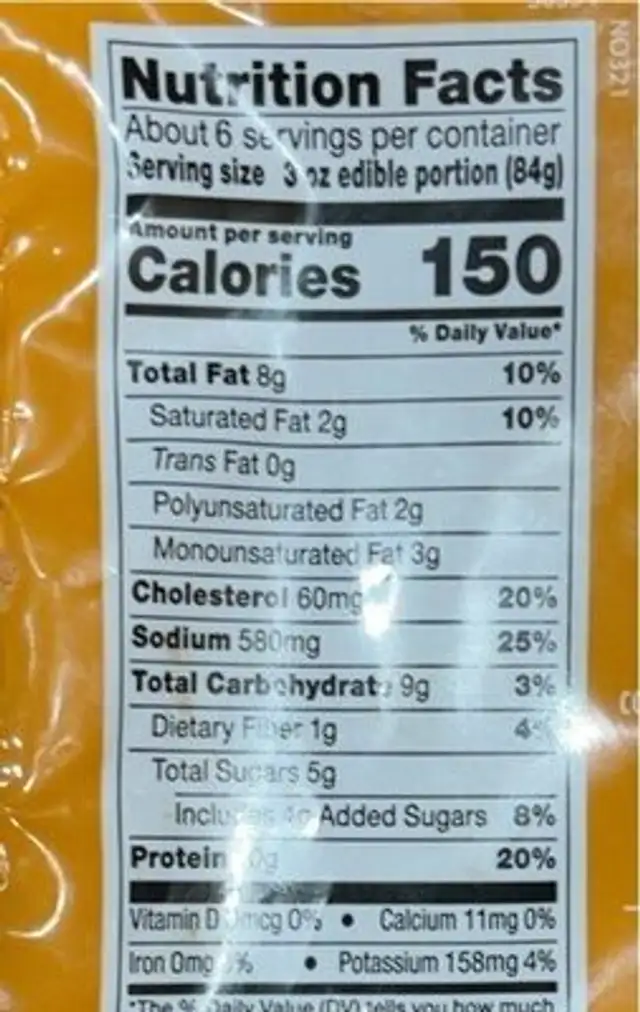 Honey bbq chicken wings nutrition facts table