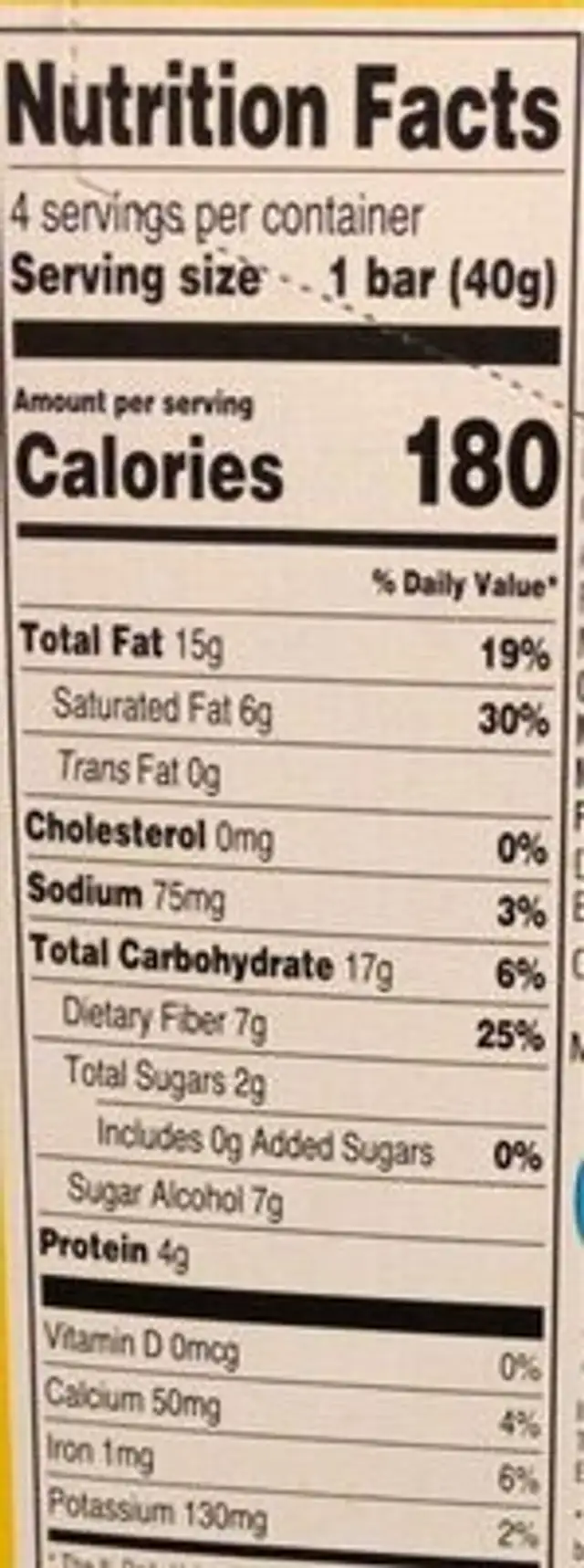 Vanilla Cupcake Keto Bars nutrition facts table