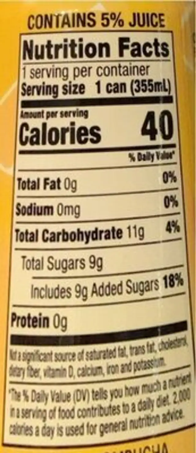 Lemon Lime Sparkling Kombucha nutrition facts table