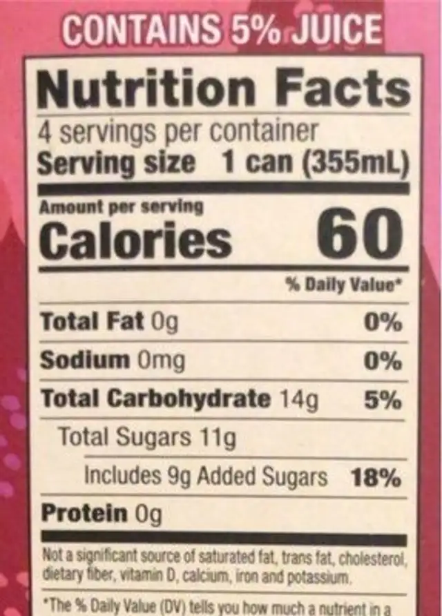 Sparkling Kombucha nutrition facts table