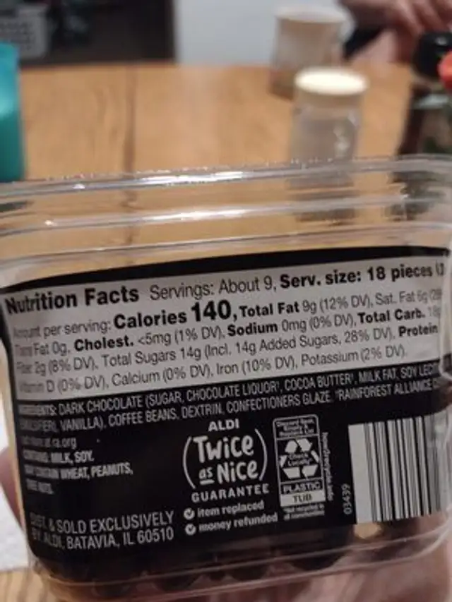 Dark Chocolate espresso beans ingredients label