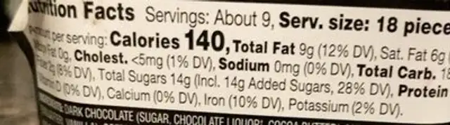 Dark Chocolate espresso beans nutrition facts table