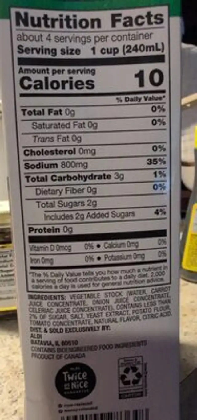 Vegetable Broth ingredients label