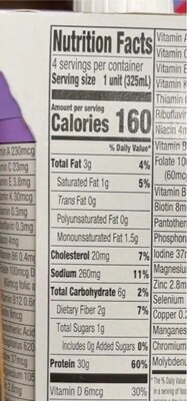 Elevation Mochaccino Protein Shake nutrition facts table