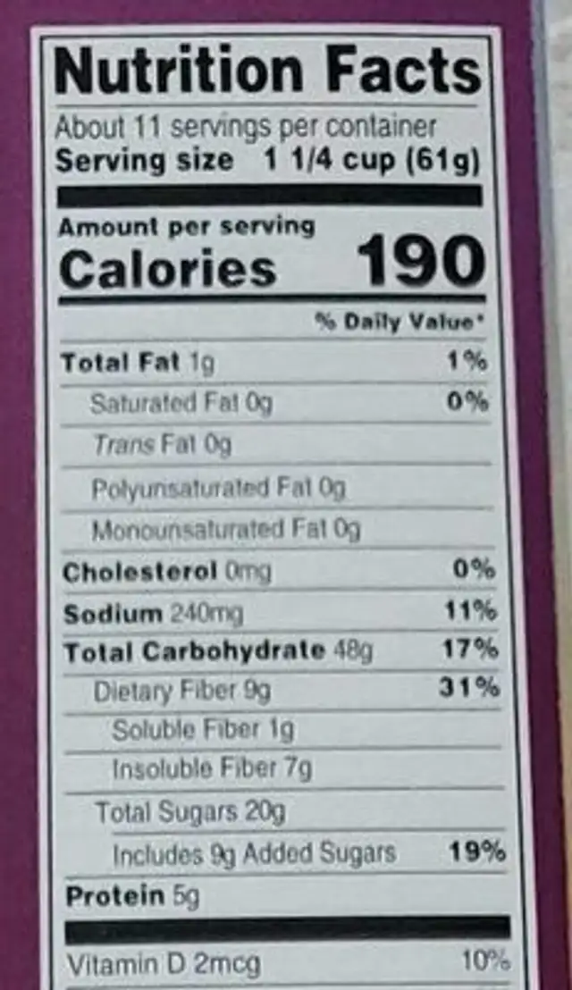 Raisin Bran nutrition facts table